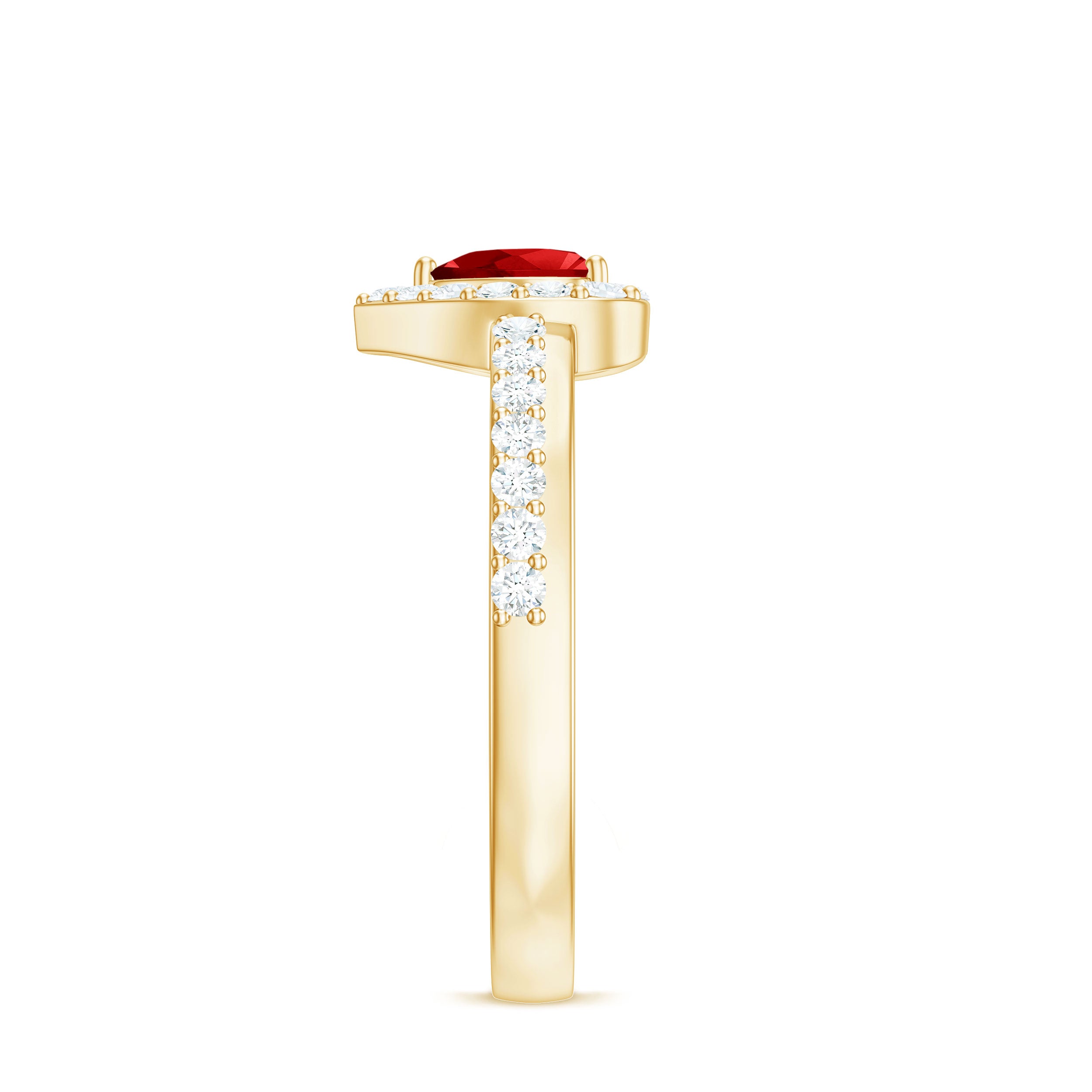 Rosec Jewels-Lab Created Ruby Heart Promise Ring with Diamond Halo