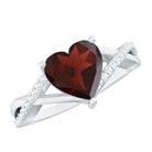 Natural Garnet Heart Shaped Engagement Ring with Diamond Crossover Shank AAA - Rosec Jewels