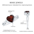 Natural Garnet Heart Shaped Engagement Ring with Diamond Crossover Shank AAA - Rosec Jewels
