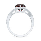 Natural Garnet Heart Shaped Engagement Ring with Diamond Crossover Shank AAA - Rosec Jewels