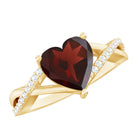 Natural Garnet Heart Shaped Engagement Ring with Diamond Crossover Shank AAA - Rosec Jewels