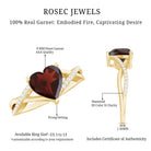 Natural Garnet Heart Shaped Engagement Ring with Diamond Crossover Shank AAA - Rosec Jewels