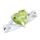 Natural 2 Carat Peridot Heart Engagement Ring with Diamond Crossover Shank AAA - Rosec Jewels