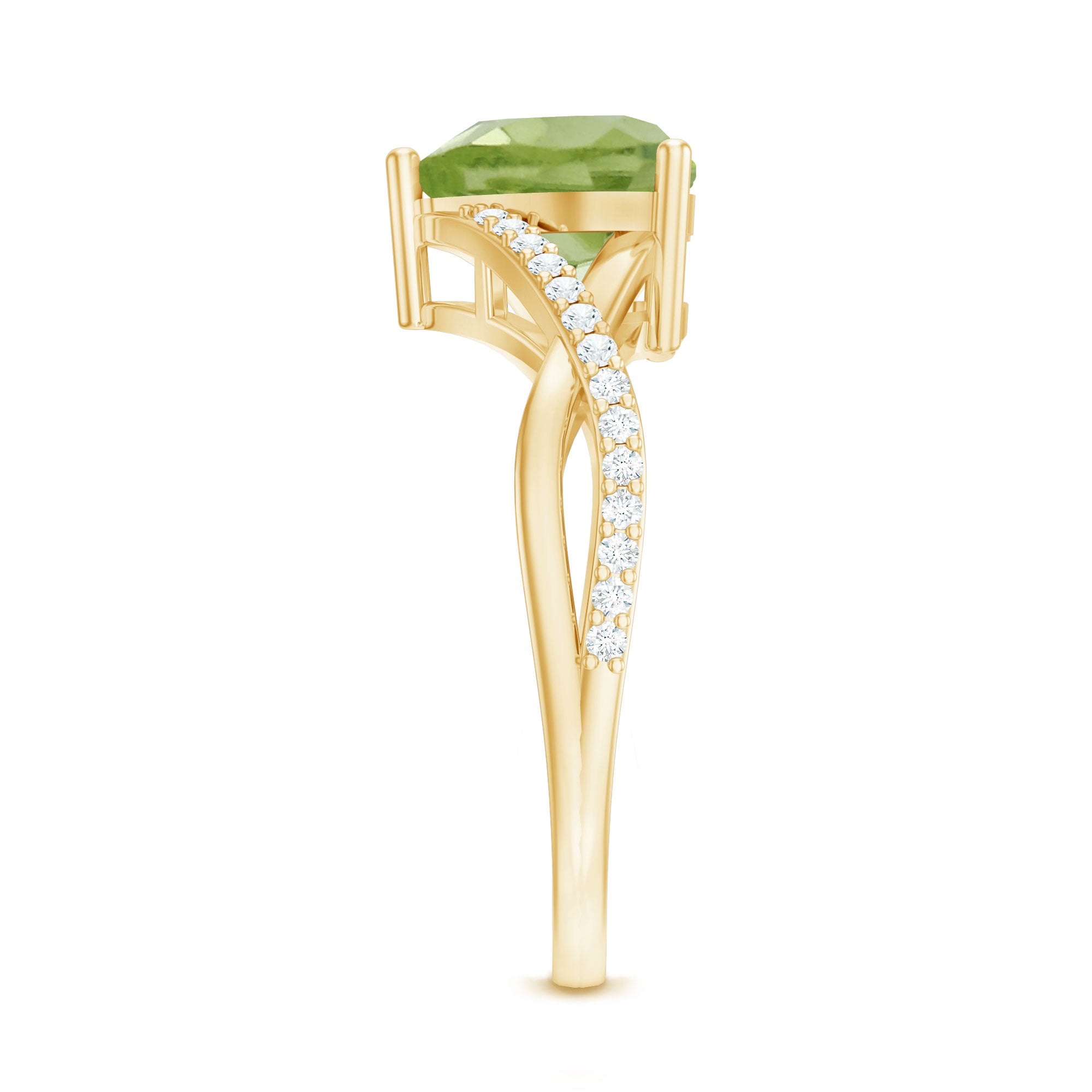 Natural 2 Carat Peridot Heart Engagement Ring with Diamond Crossover Shank AAA - Rosec Jewels