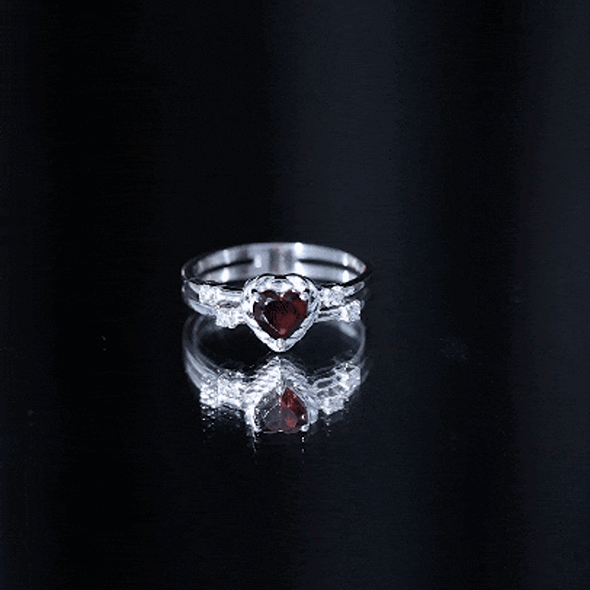 Natural Heart Shaped Garnet Diamond Double Band Engagement Ring AAA - Rosec Jewels