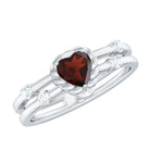 Natural Heart Shaped Garnet Diamond Double Band Engagement Ring AAA - Rosec Jewels