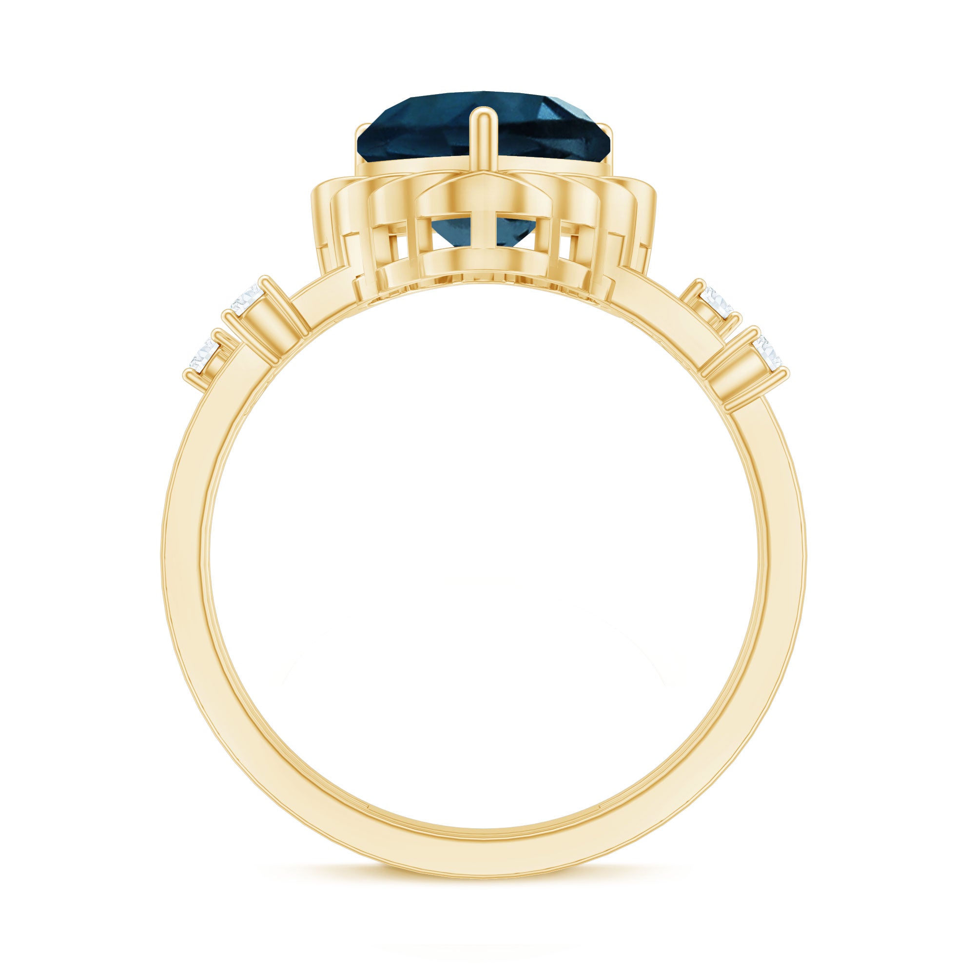 3/4 CT Heart Shape London Blue Topaz Double Band Ring with Diamond AAA - Rosec Jewels