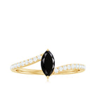 4X8mm Marquise Cut Black Onyx Promise Ring with Diamond Bypass Shank AAA - Rosec Jewels