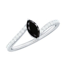 Real Marquise Black Spinel Promise Ring with Diamond Bypass Shank AAA - Rosec Jewels
