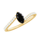 Real Marquise Black Spinel Promise Ring with Diamond Bypass Shank AAA - Rosec Jewels
