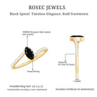 Real Marquise Black Spinel Promise Ring with Diamond Bypass Shank AAA - Rosec Jewels
