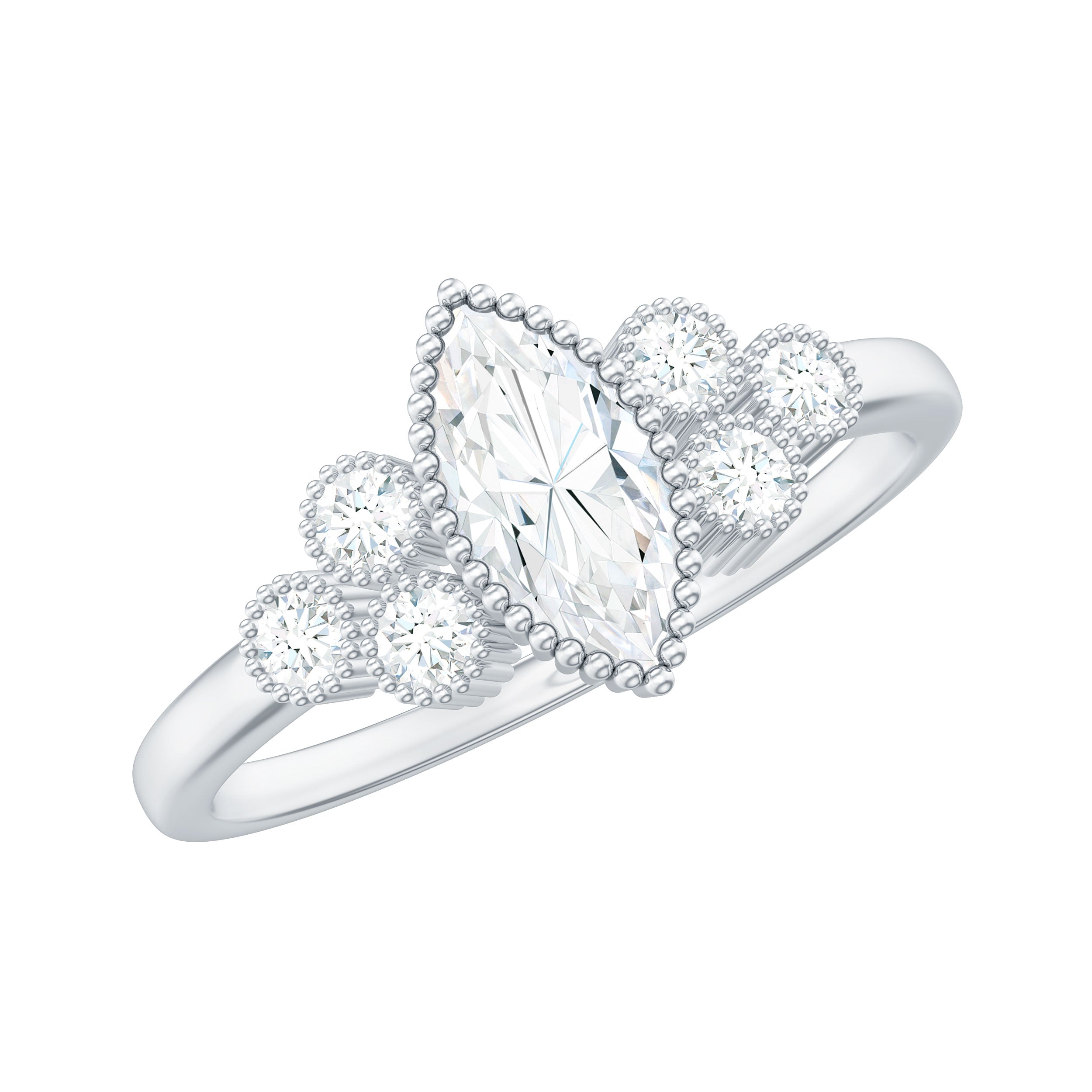 Marquise Moissanite Engagement Ring with Trios D-VS1 - Rosec Jewels