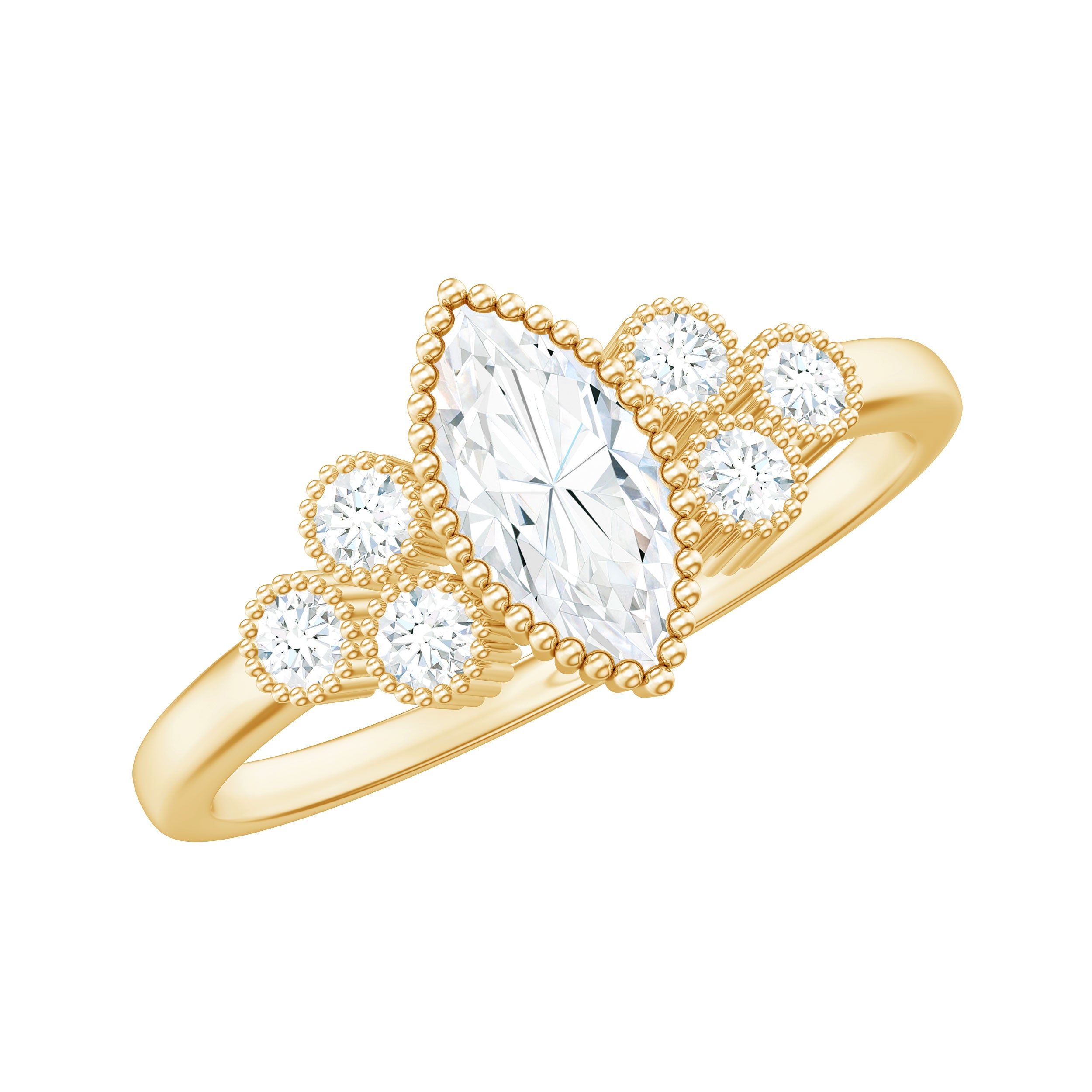 Marquise Moissanite Engagement Ring with Trios D-VS1 - Rosec Jewels