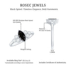 Natural Marquise Black Spinel Engagement Ring with Diamond Trio AAA - Rosec Jewels
