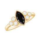 Natural Marquise Black Spinel Engagement Ring with Diamond Trio AAA - Rosec Jewels