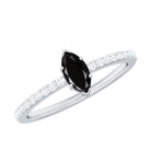 4x8mm Marquise Cut Black Onyx Minimal Promise Ring with Diamond AAA - Rosec Jewels