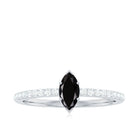 4x8mm Marquise Cut Black Onyx Minimal Promise Ring with Diamond AAA - Rosec Jewels