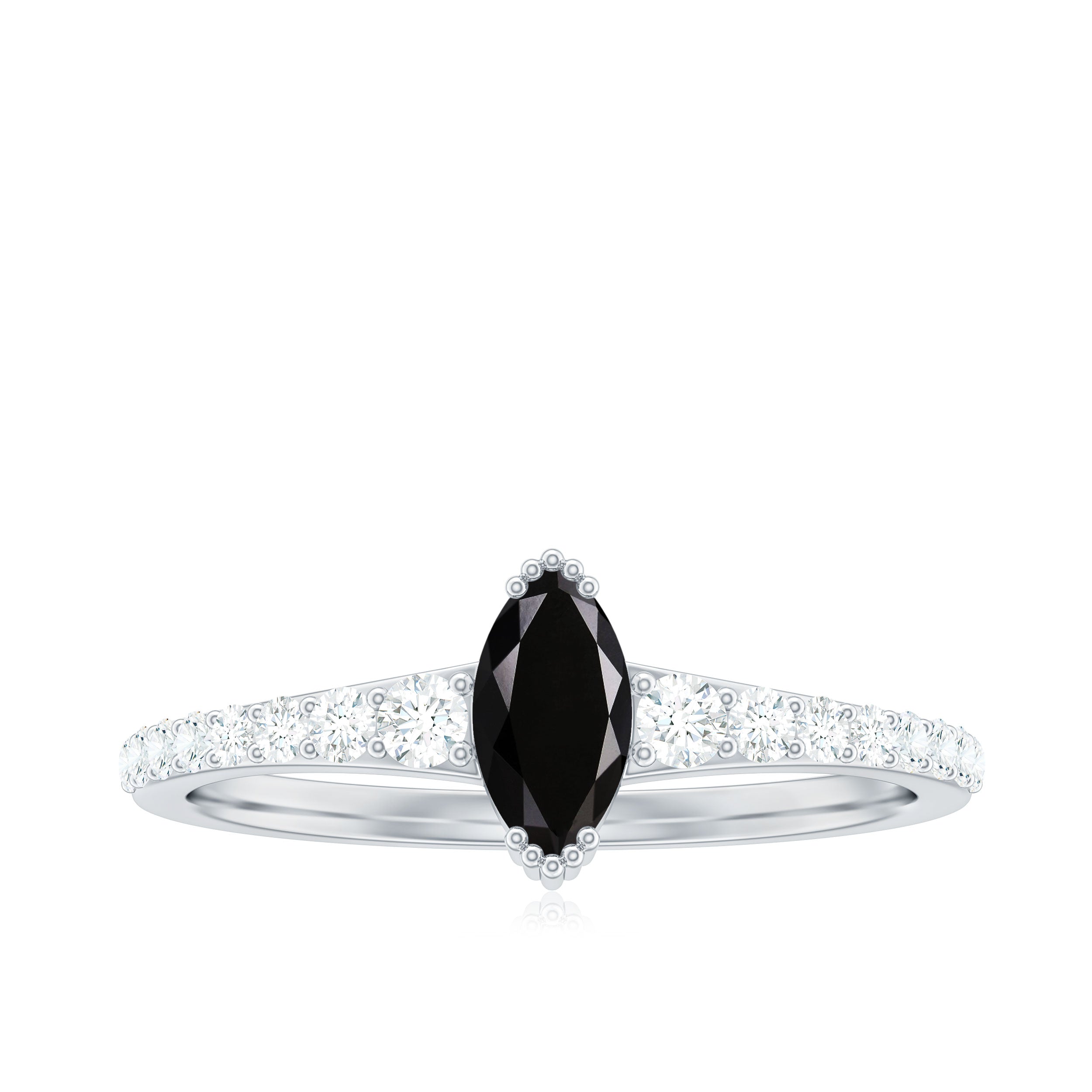Genuine Marquise Black Spinel Promise Ring with Diamond AAA - Rosec Jewels