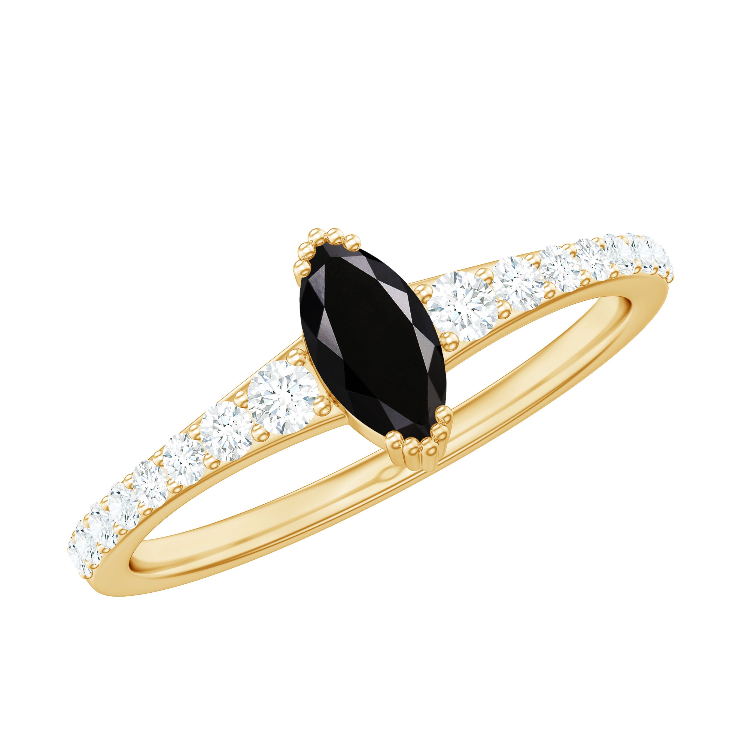 Genuine Marquise Black Spinel Promise Ring with Diamond AAA - Rosec Jewels