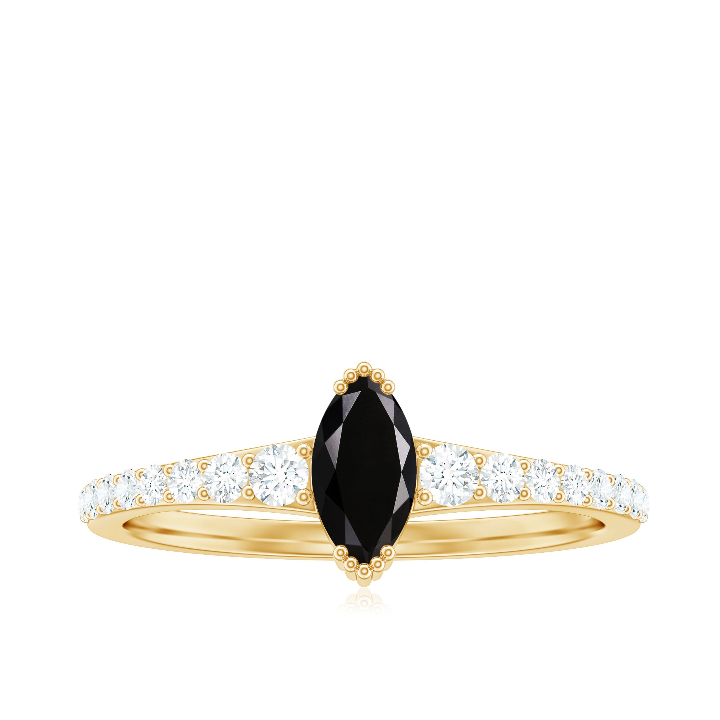 Genuine Marquise Black Spinel Promise Ring with Diamond AAA - Rosec Jewels