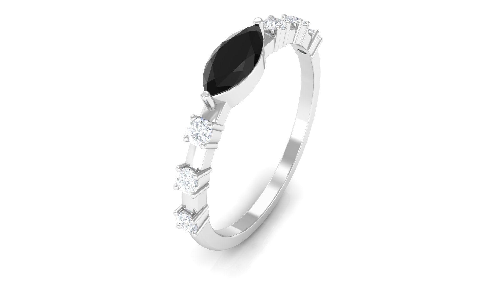 1/2 CT Marquise Cut Black Spinel East West Ring with Diamond AAA - Rosec Jewels