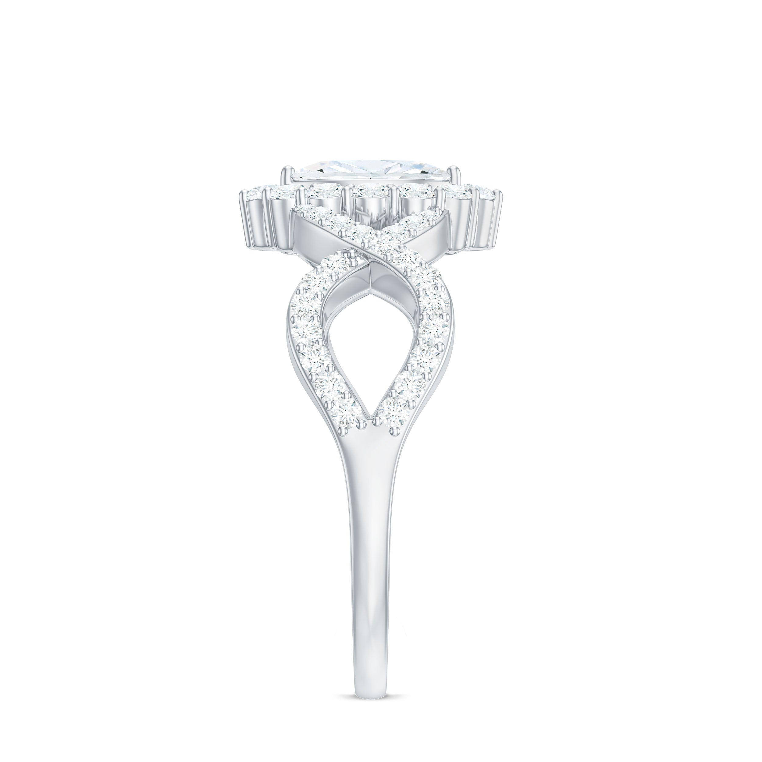 Marquise Moissanite Criss Cross Engagement Ring with Halo D-VS1 - Rosec Jewels