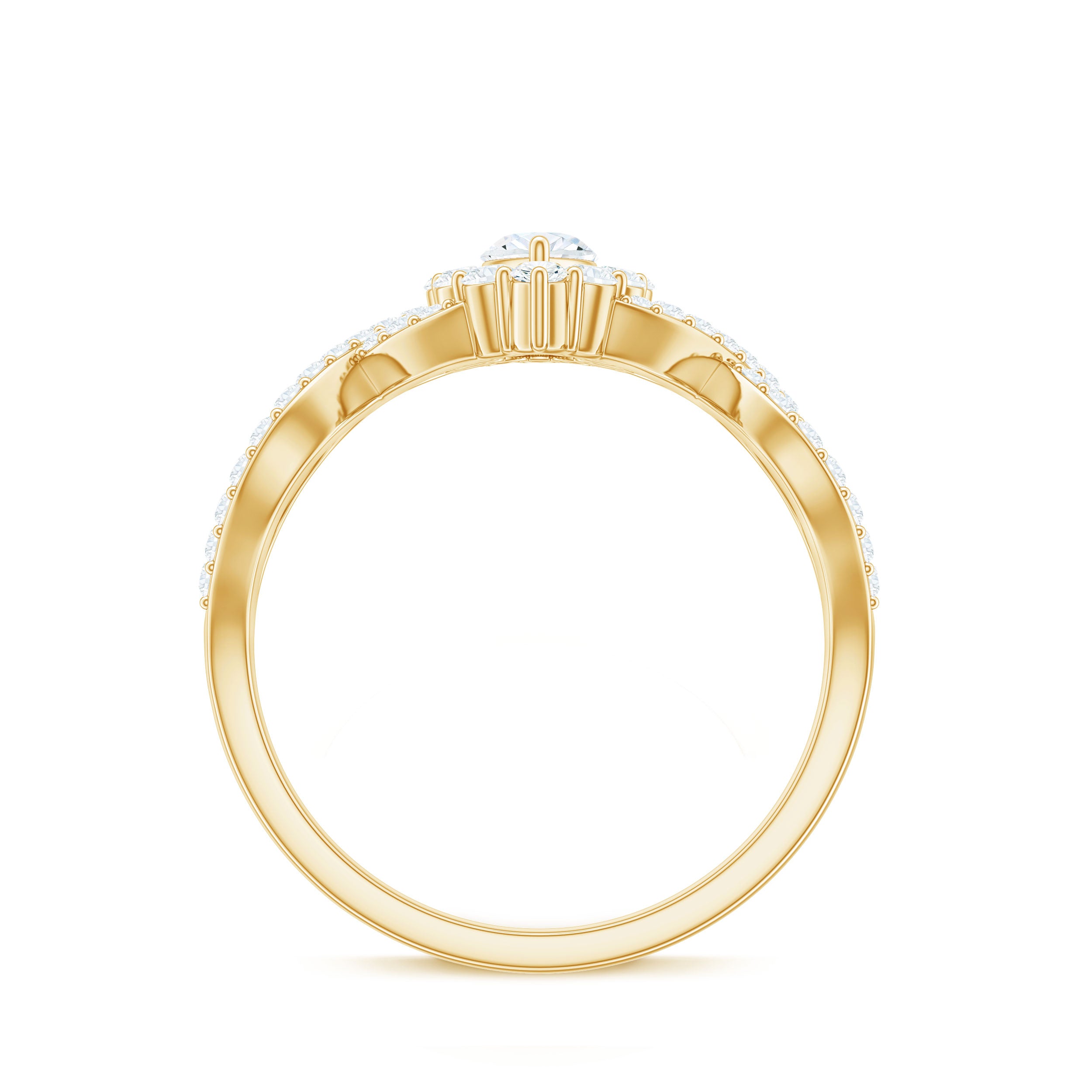 Marquise Moissanite Criss Cross Engagement Ring with Halo D-VS1 - Rosec Jewels