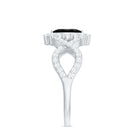 4x8mm Marquise Cut Black Onyx Statement Engagement Ring with Diamond Halo AAA - Rosec Jewels