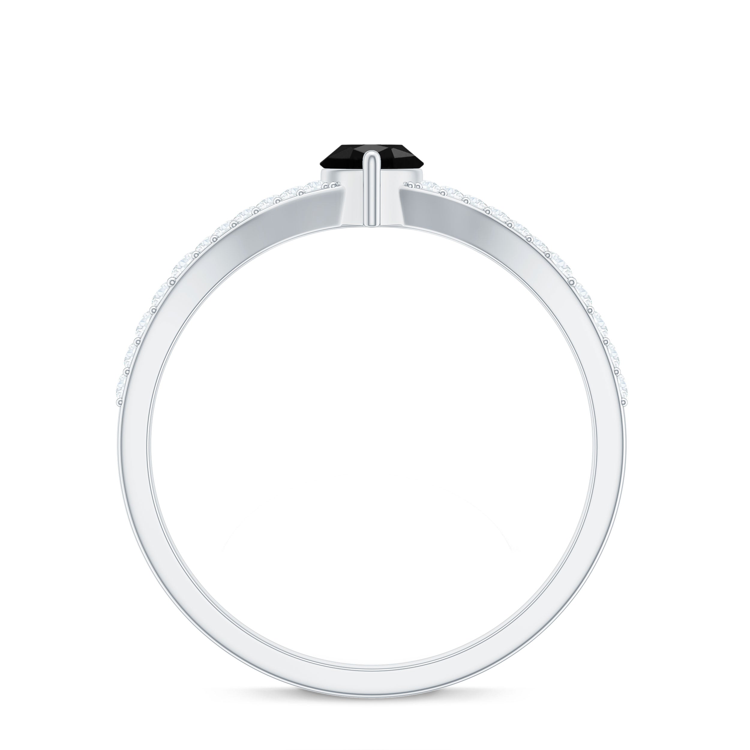 Minimal Black Spinel Marquise Engagement Ring with Diamond Split Shank AAA - Rosec Jewels