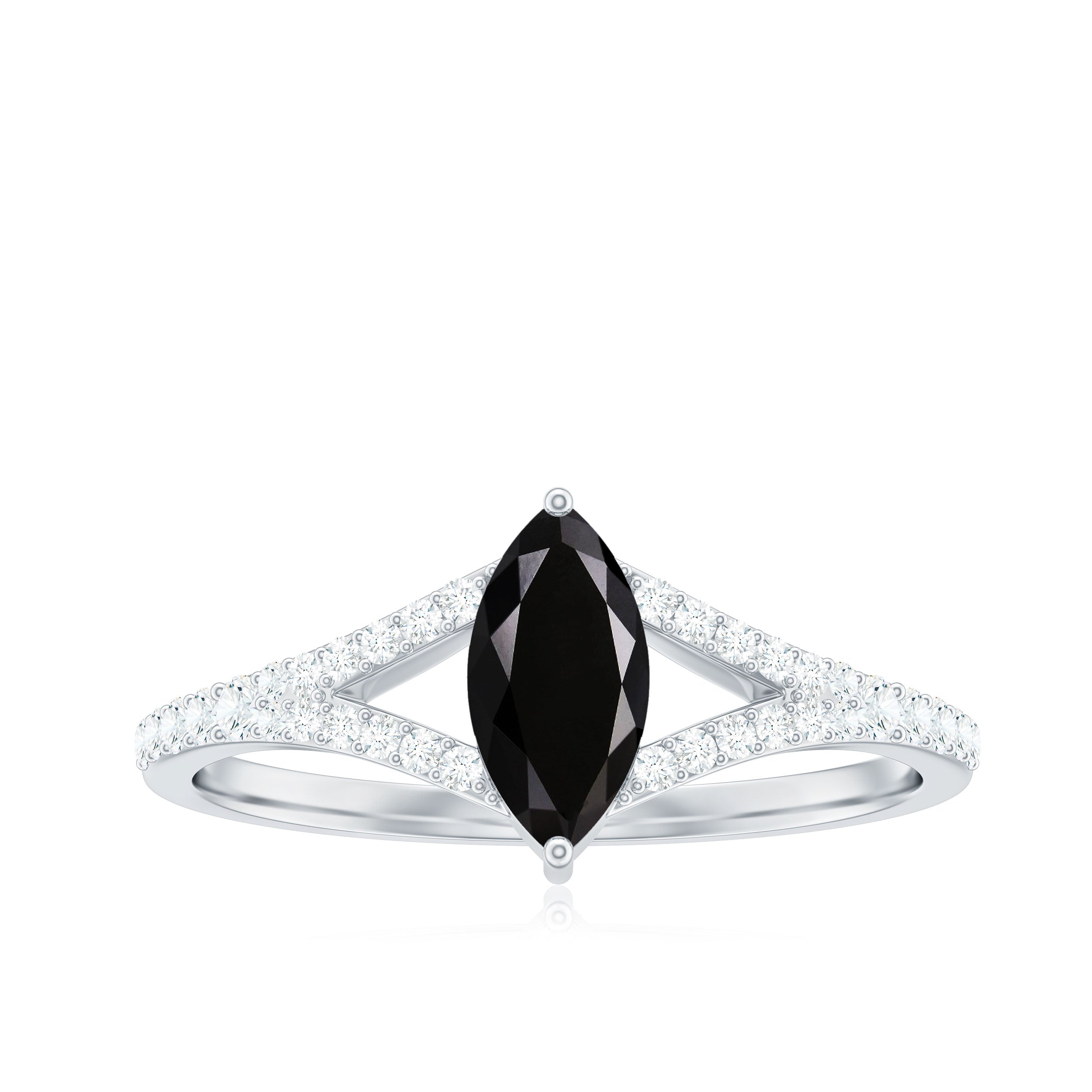 Minimal Black Spinel Marquise Engagement Ring with Diamond Split Shank AAA - Rosec Jewels