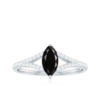 4X8mm Marquise Cut Black Onyx Minimal Engagement Ring with Diamond AAA - Rosec Jewels