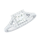 Princess Cut Moissanite Halo Engagement Ring with Split Band D-VS1 - Rosec Jewels