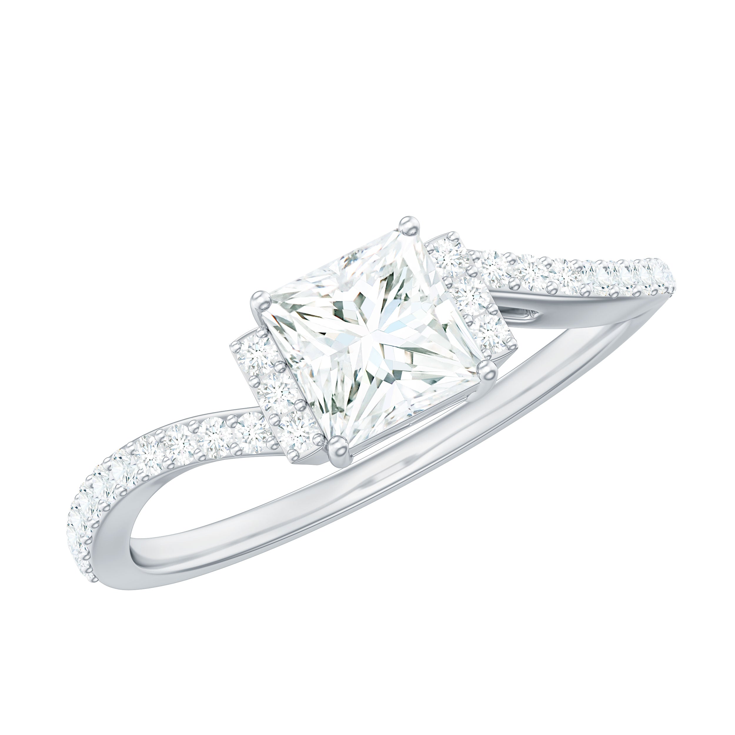Princess Cut Moissanite Bypass Engagement Ring for Women