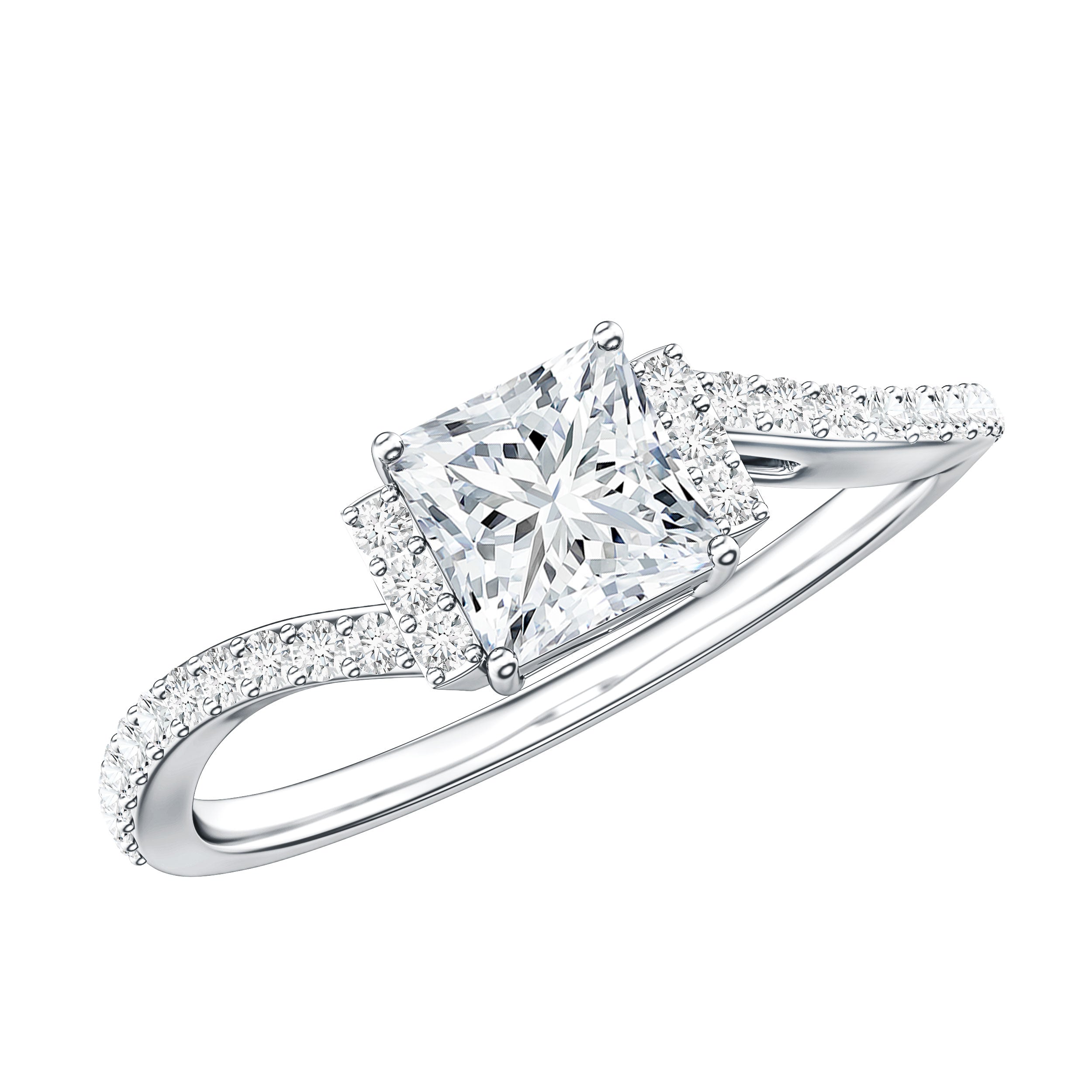 Rosec Jewels-Princess Cut Moissanite Bypass Engagement Ring for Women