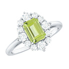 Natural 1.8 Carat Peridot Emerald Cut Engagement Ring with Diamond Halo AAA - Rosec Jewels