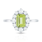 Natural 1.8 Carat Peridot Emerald Cut Engagement Ring with Diamond Halo AAA - Rosec Jewels