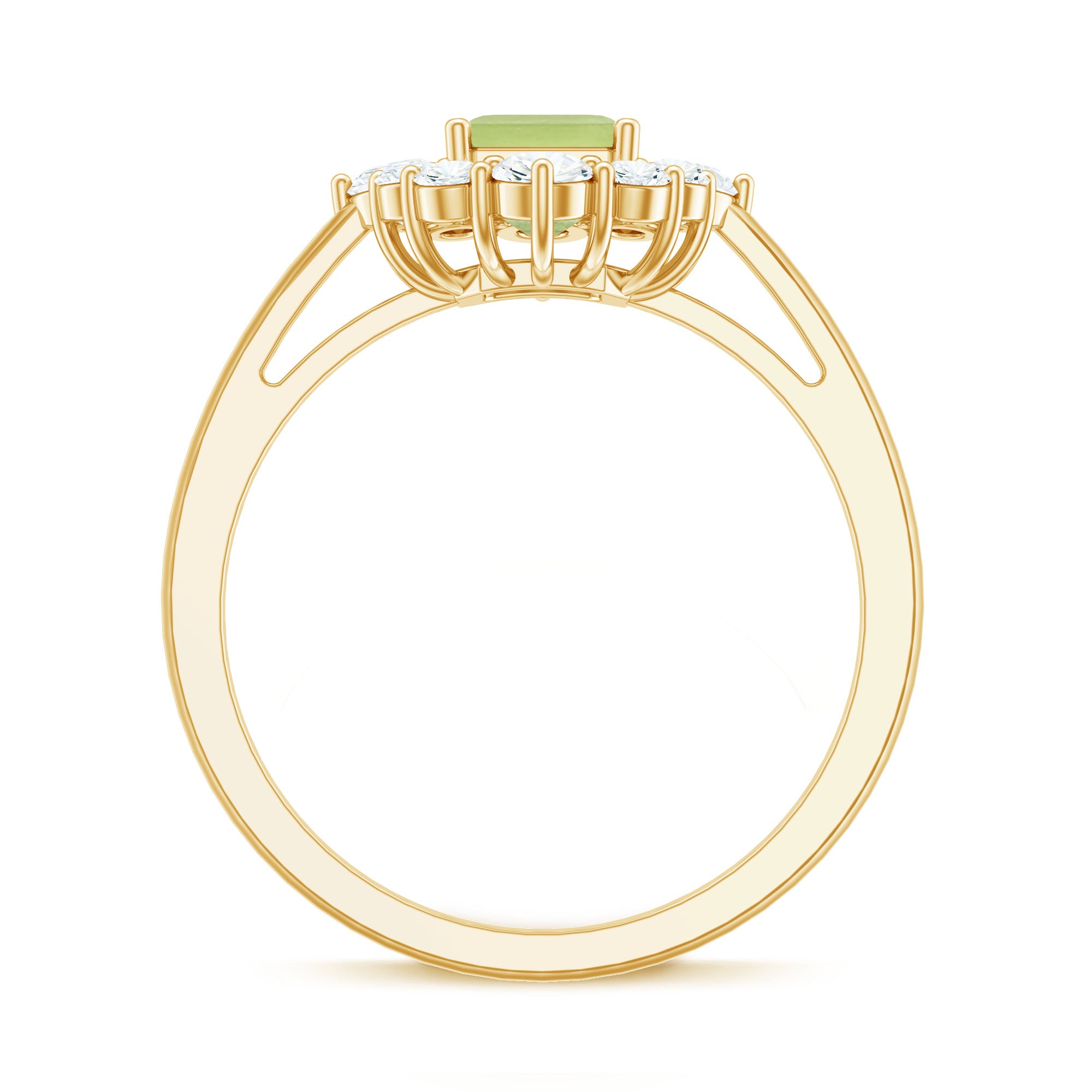 Natural 1.8 Carat Peridot Emerald Cut Engagement Ring with Diamond Halo AAA - Rosec Jewels