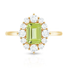 Natural 1.8 Carat Peridot Emerald Cut Engagement Ring with Diamond Halo AAA - Rosec Jewels