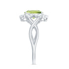 Natural 1 Carat Oval Peridot Flower Engagement Ring with Diamond AAA - Rosec Jewels
