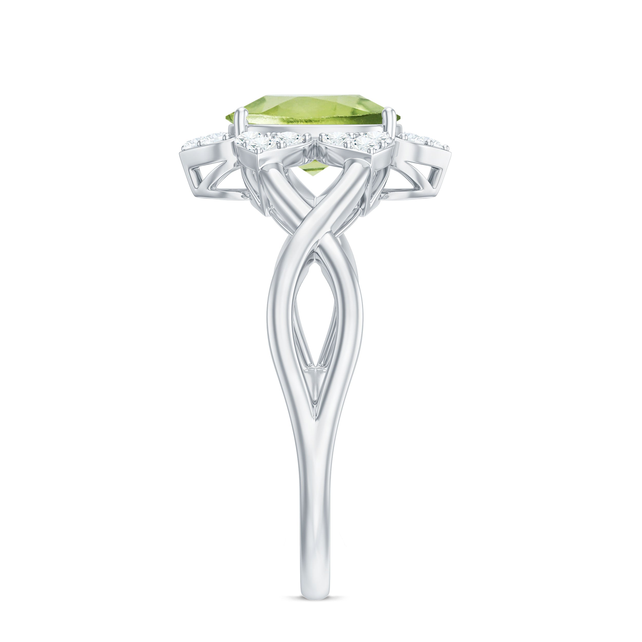 Natural 1 Carat Oval Peridot Flower Engagement Ring with Diamond AAA - Rosec Jewels