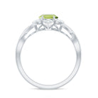 Natural 1 Carat Oval Peridot Flower Engagement Ring with Diamond AAA - Rosec Jewels
