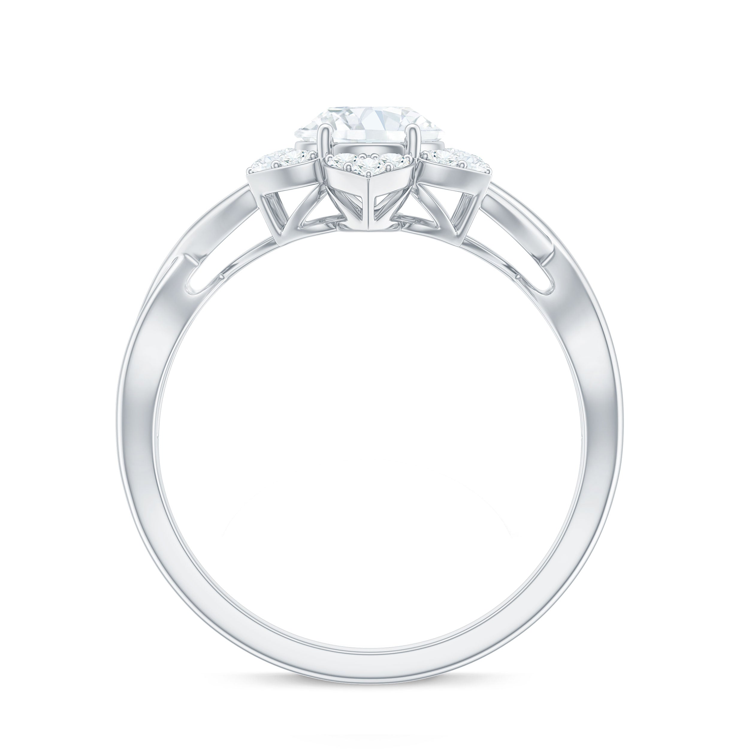 Certified Moissanite Flower Halo Engagement Ring with Criss Cross Band D-VS1 - Rosec Jewels