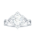 Certified Moissanite Flower Halo Engagement Ring with Criss Cross Band D-VS1 - Rosec Jewels