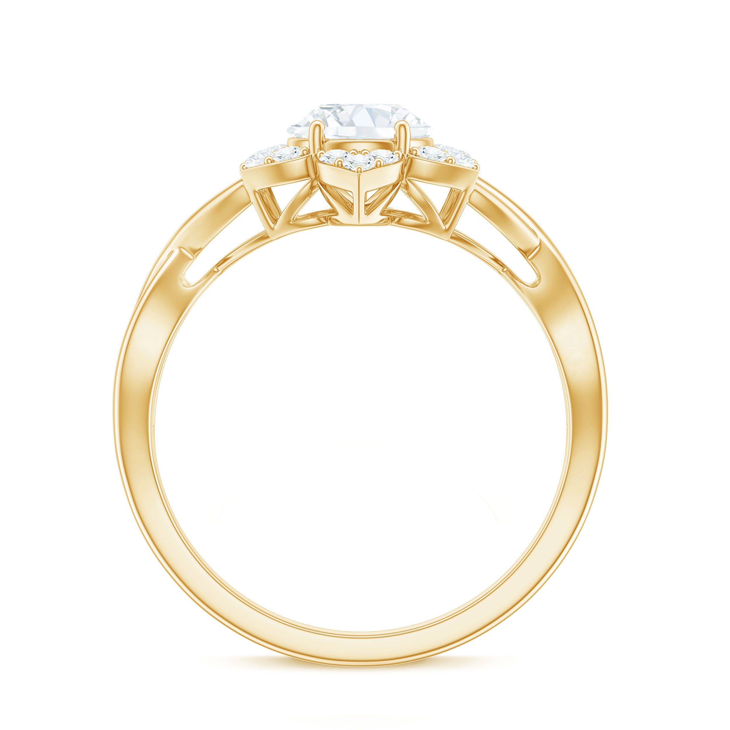 Certified Moissanite Flower Halo Engagement Ring with Criss Cross Band D-VS1 - Rosec Jewels