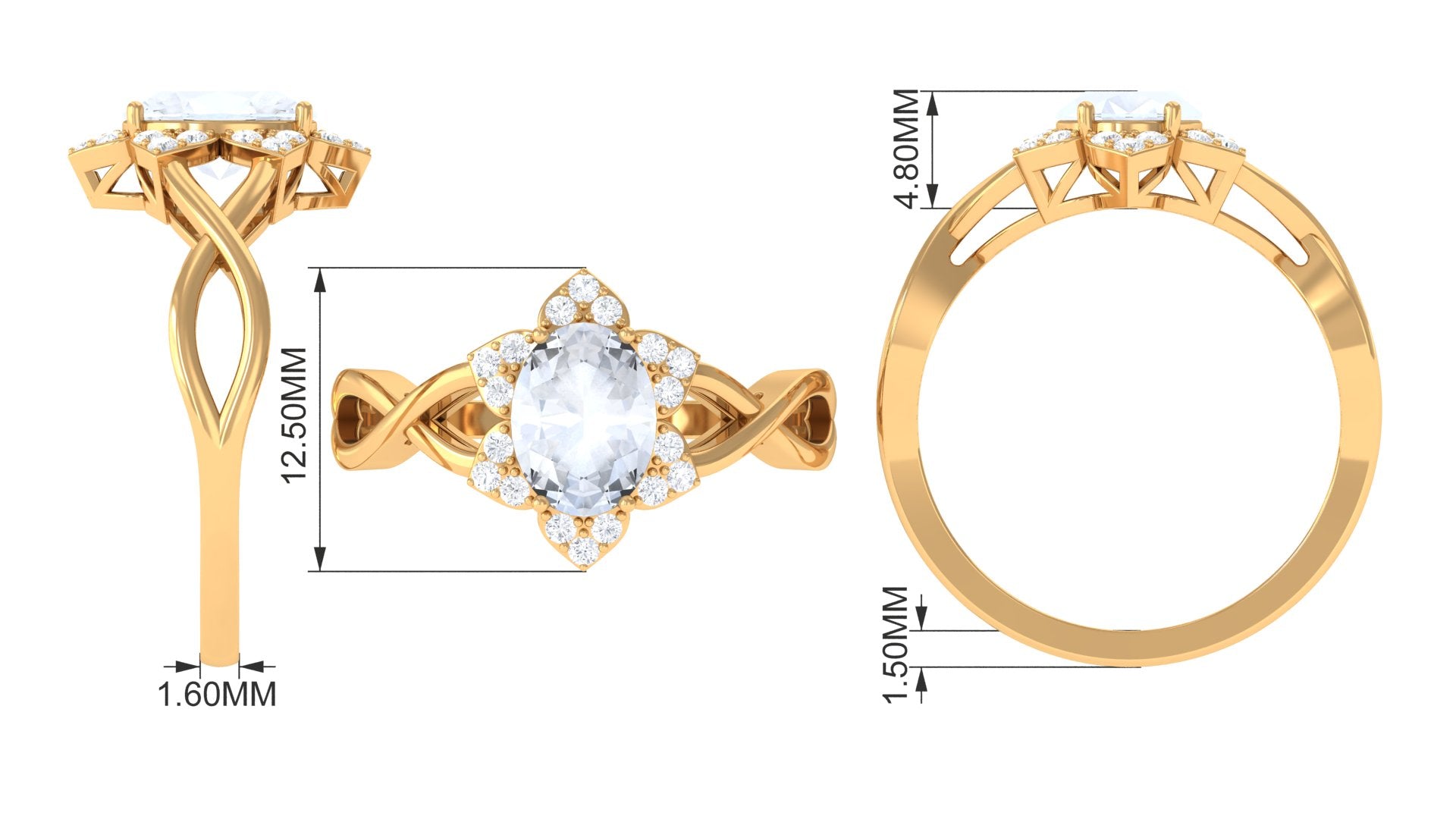 3/4 CT Oval Cut Solitaire Moonstone and Diamond Floral Halo Ring AAA - Rosec Jewels