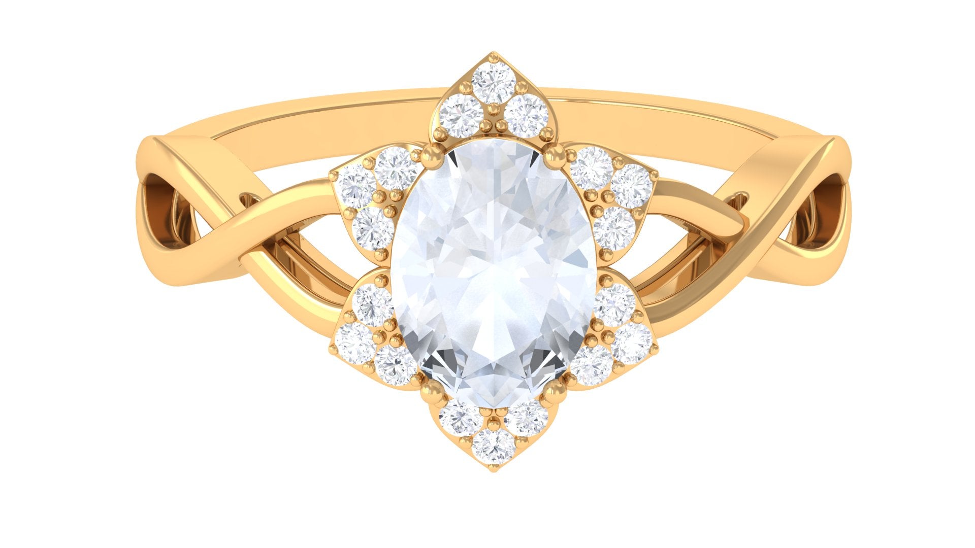 3/4 CT Oval Cut Solitaire Moonstone and Diamond Floral Halo Ring AAA - Rosec Jewels