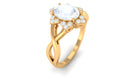 3/4 CT Oval Cut Solitaire Moonstone and Diamond Floral Halo Ring AAA - Rosec Jewels