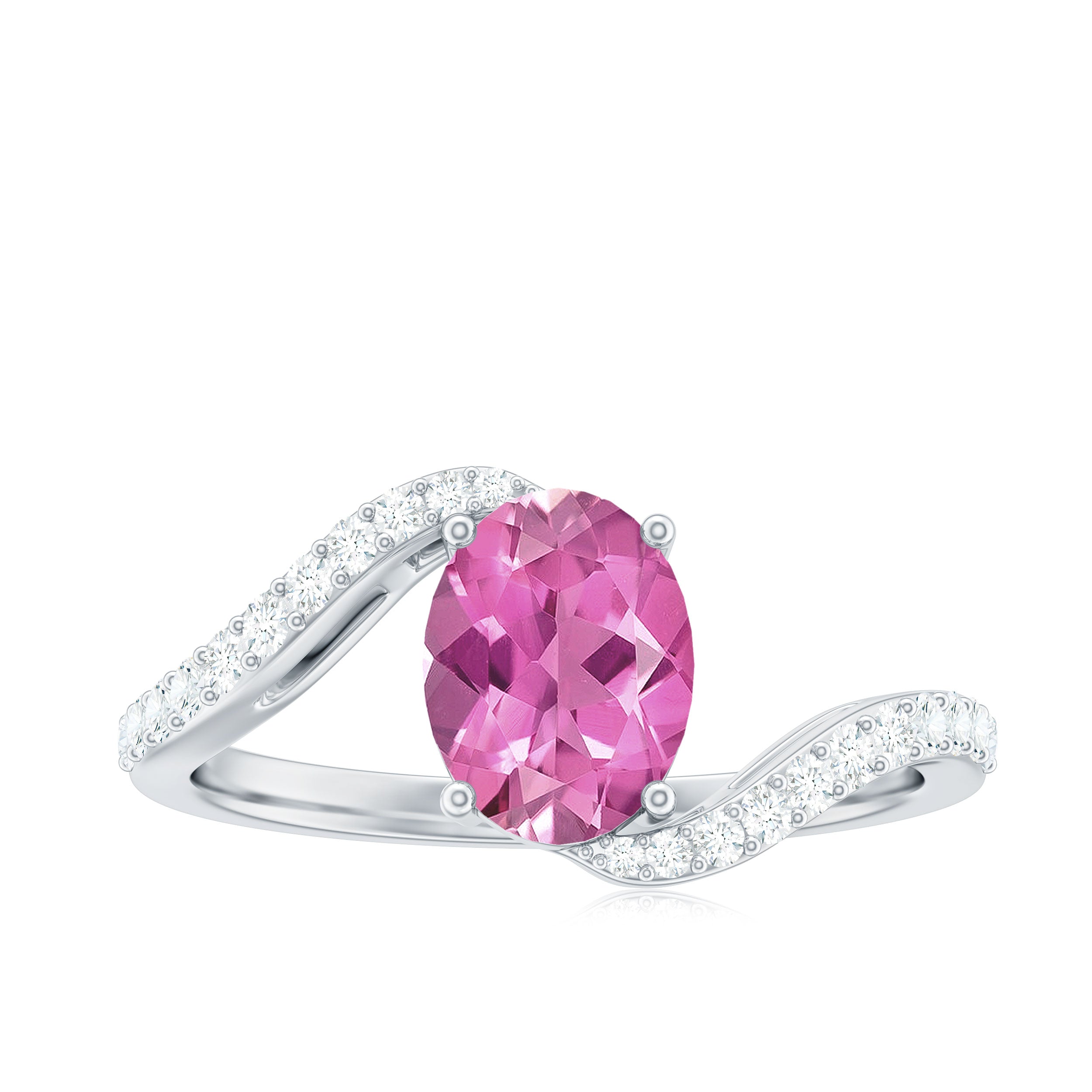 Natural Pink Tourmaline Solitaire Bypass Ring with Diamond AAA - Rosec Jewels
