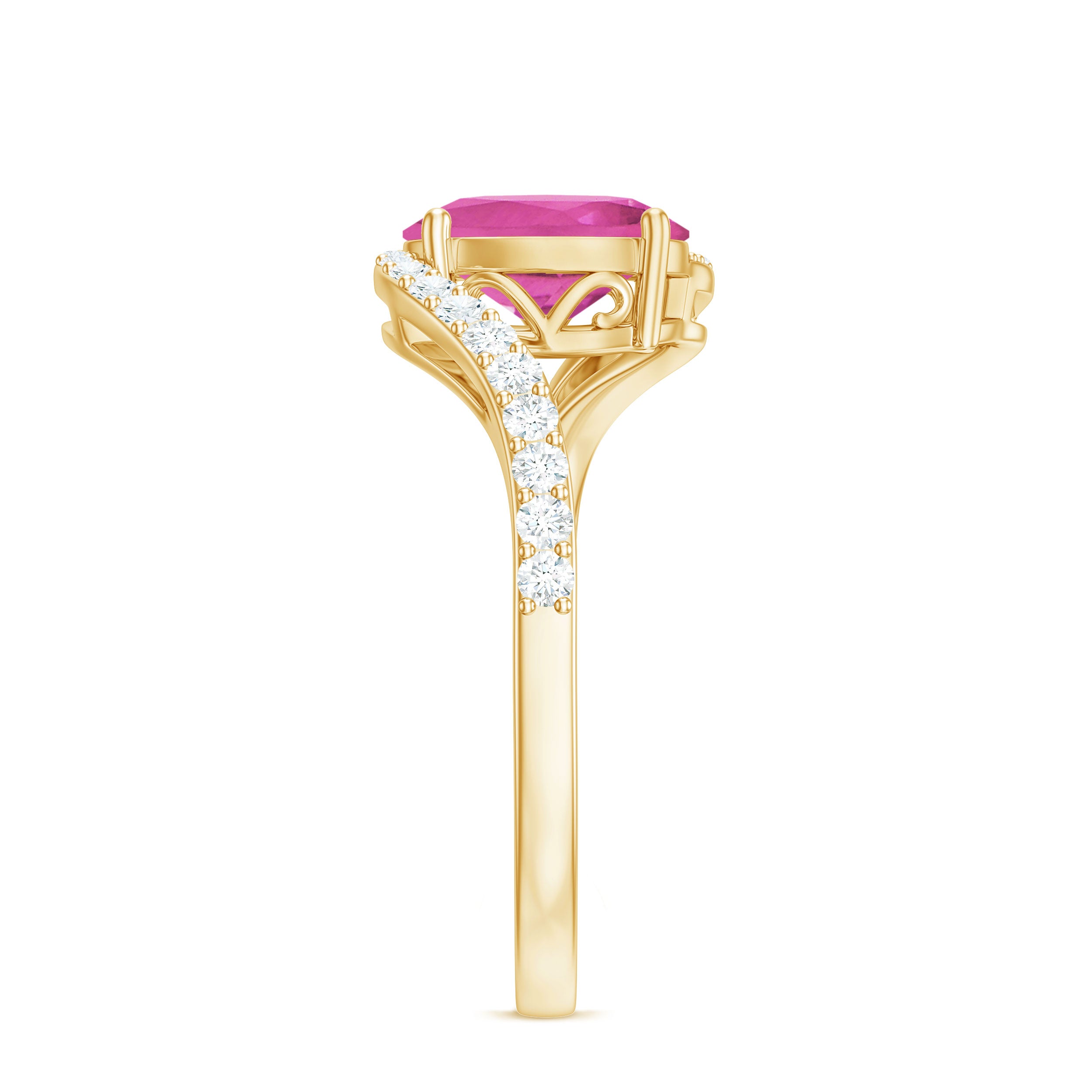 Natural Pink Tourmaline Solitaire Bypass Ring with Diamond AAA - Rosec Jewels