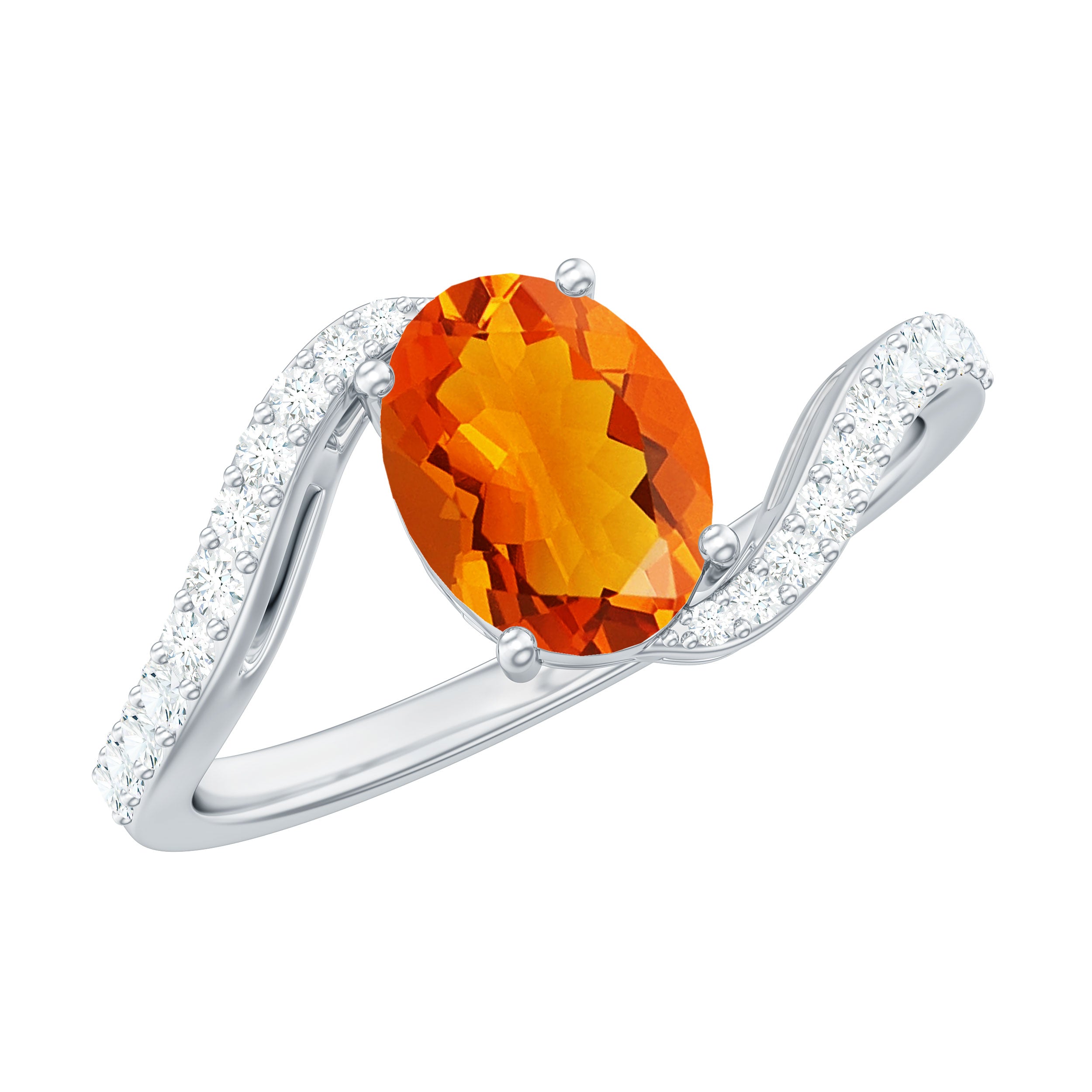 Oval Cut Solitaire Fire Opal and Diamond Bypass Ring AAA - Rosec Jewels